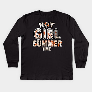 Hot Girl Summer Time Funny Summer Vacation Shirts For Girl Kids Long Sleeve T-Shirt